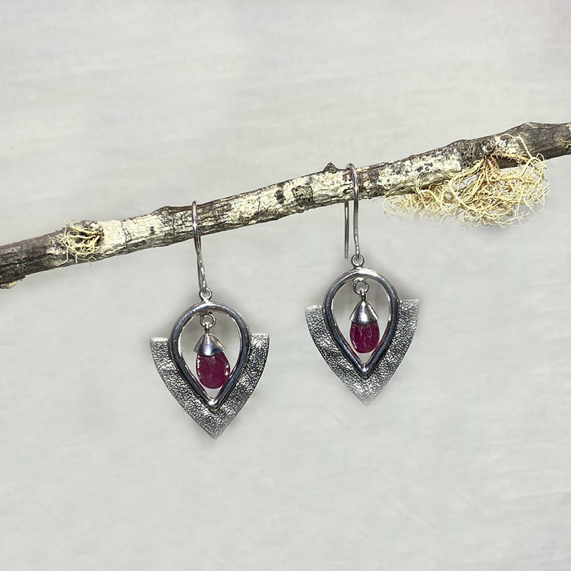 Ornate Sterling Silver Ruby Earrings
