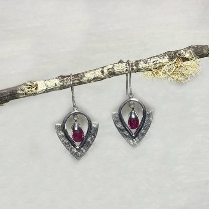 Ornate Sterling Silver Ruby Earrings