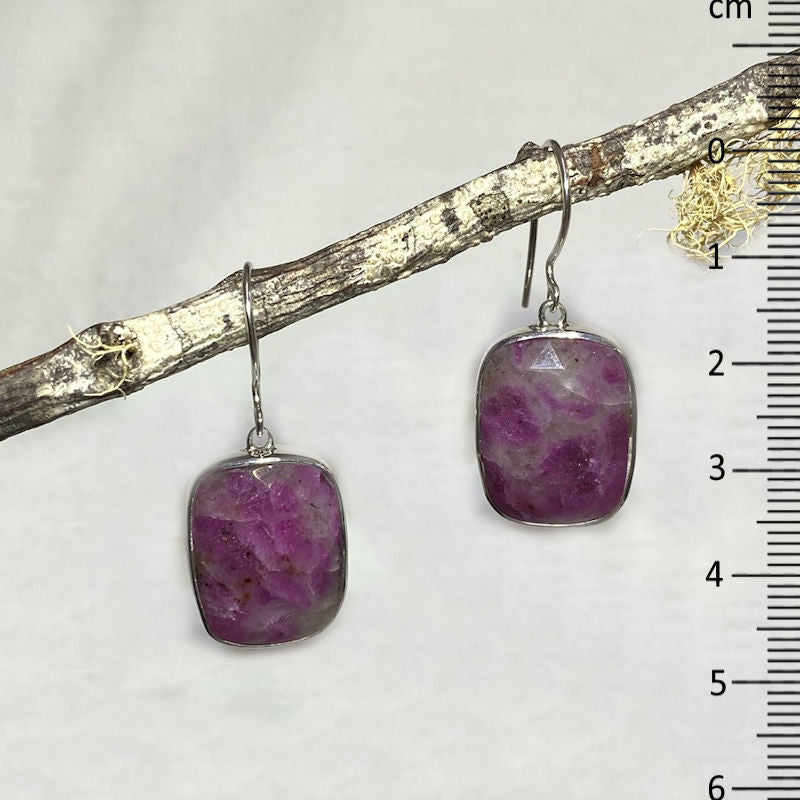 Faceted Square Ruby In Quartz Earrings
