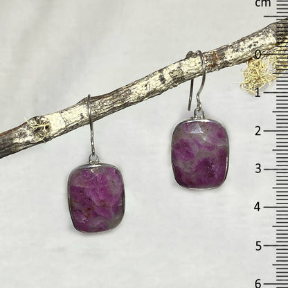 Faceted Square Ruby In Quartz Earrings