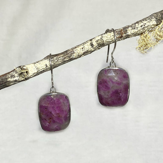 Faceted Square Ruby In Quartz Earrings