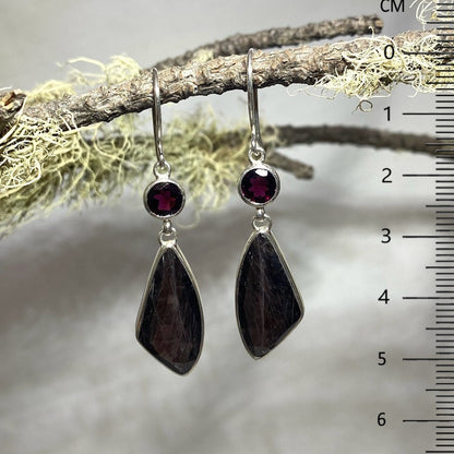 Combination Round Faceted Garnet and Freeform Sapphire Earrings