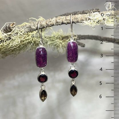 Combination Garnet, Smoky and Sapphire Earrings