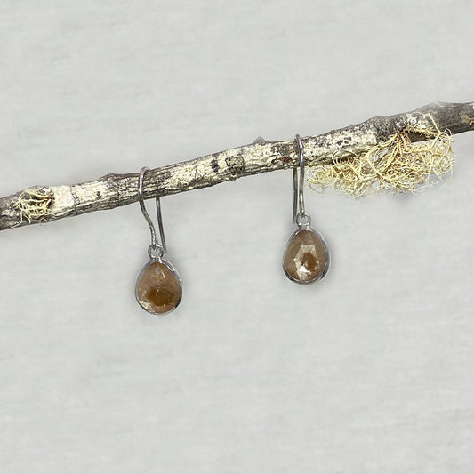 Faceted Teardrop Golden Sheen Sapphire Earrings