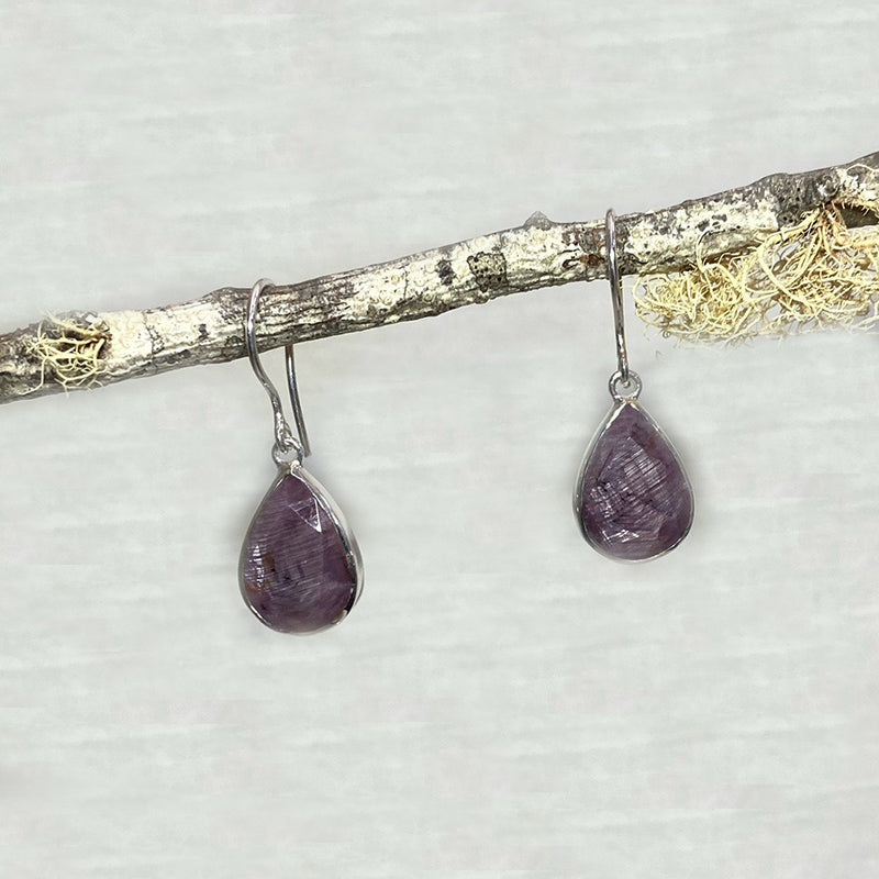 Faceted Teardrop Mulberry Sapphire Earrings