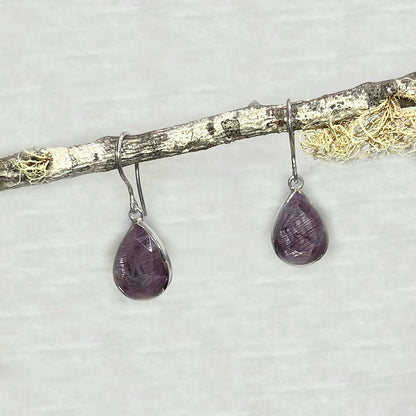 Faceted Teardrop Mulberry Sapphire Earrings