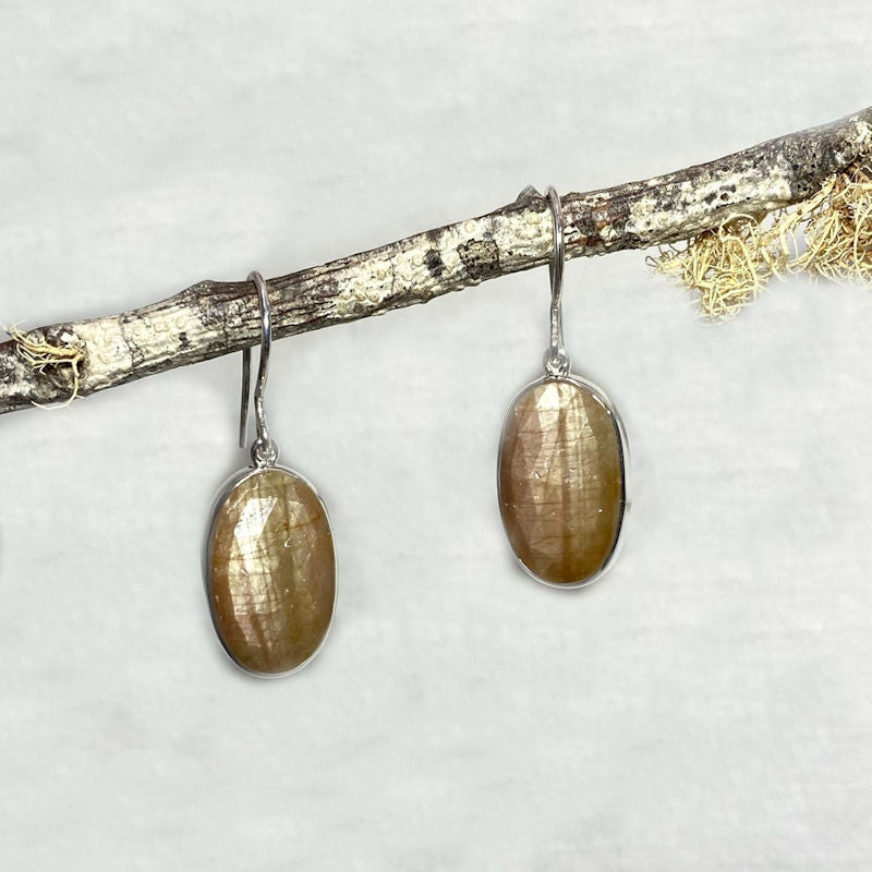 Faceted Oval Golden Sheen Sapphire Earrings