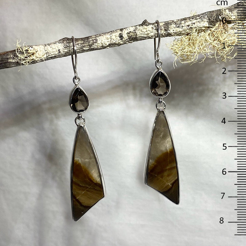 Teardrop Faceted Smoky Quartz & Freeform Jasper Earrings