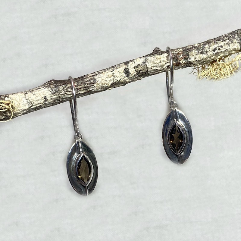 Marquese Smoky Quartz Ornate Sterling Silver Earrings