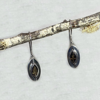 Marquese Smoky Quartz Ornate Sterling Silver Earrings
