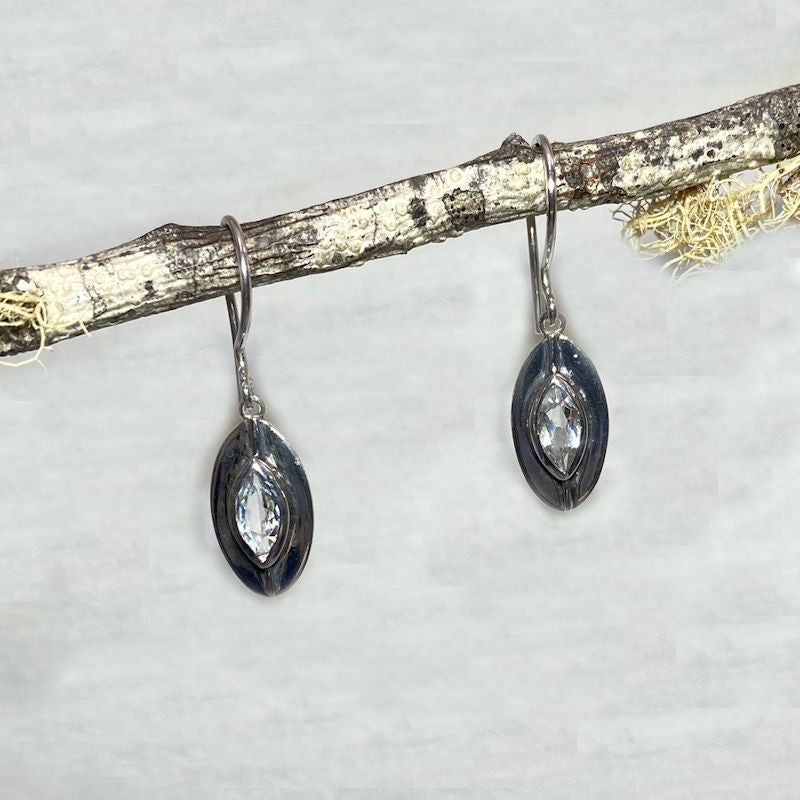 Marquese White Topaz Ornate Sterling Silver Earrings
