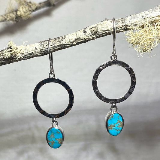 Ornate Sterling Silver Oval Turquoise Earrings