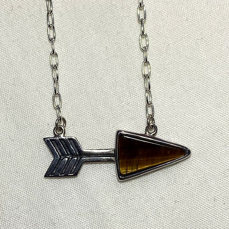 Tigers Eye Sterling Silver Arrow Necklace