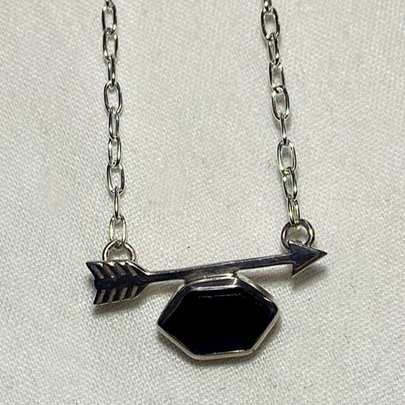 Faceted Black Tourmaline Sterling Silver Arrow Necklace