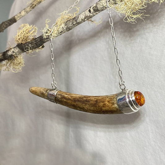 Amber & Deer Antler Pendant