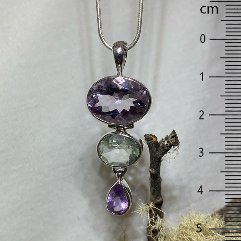 Faceted Pink Amethyst & Praisiolite Combination Pendant
