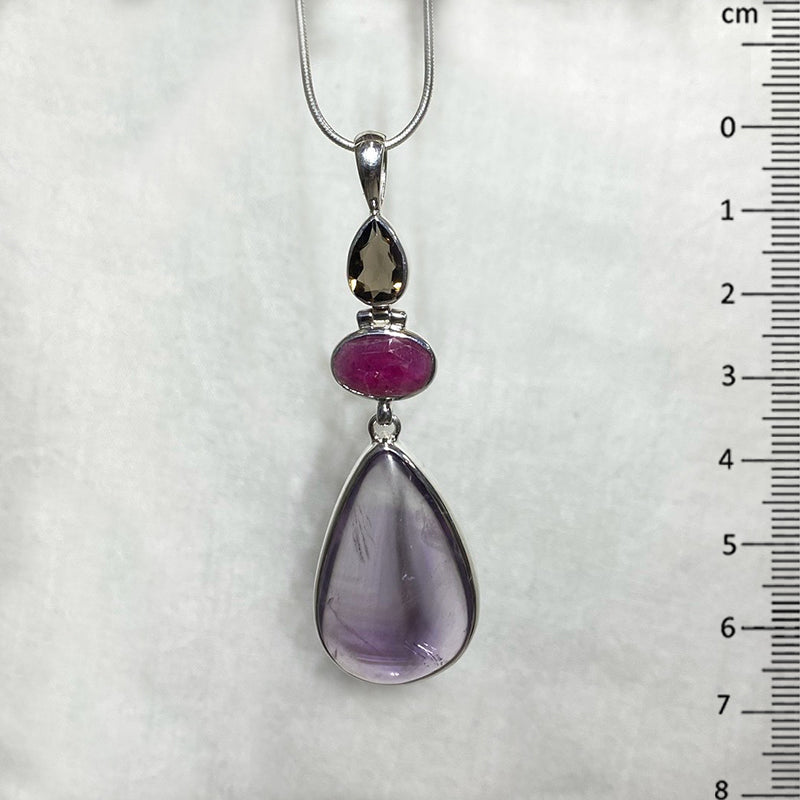 Combination Amethyst, Ruby & Smoky Quartz Pendant