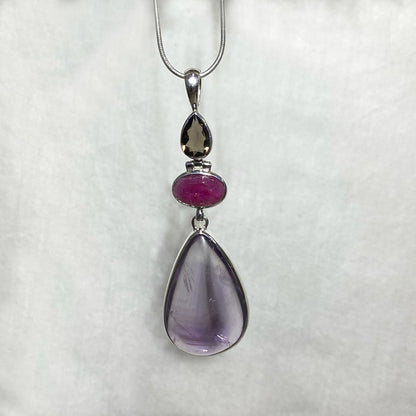 Combination Amethyst, Ruby & Smoky Quartz Pendant