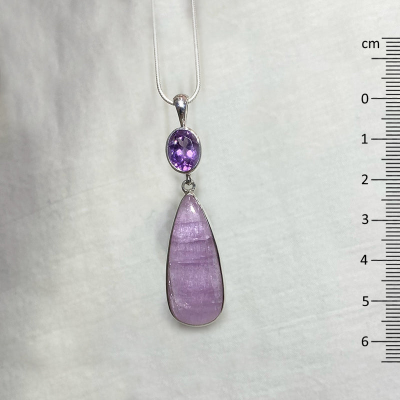 Combination Oval Faceted Amethyst & Teardrop Kunzite Pendant