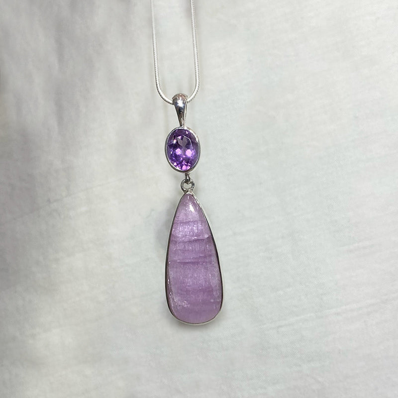 Combination Oval Faceted Amethyst & Teardrop Kunzite Pendant