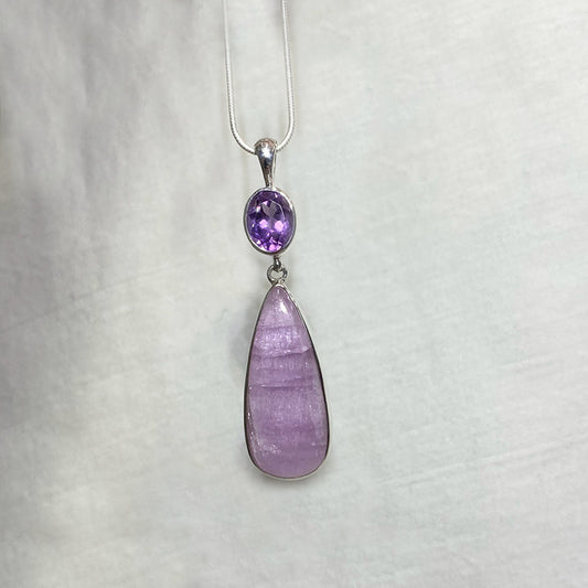 Combination Oval Faceted Amethyst & Teardrop Kunzite Pendant