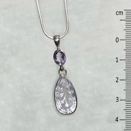 Faceted Oval & Carved Teardrop Amethyst Pendant