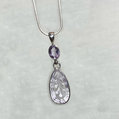 Faceted Oval & Carved Teardrop Amethyst Pendant