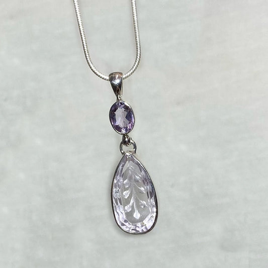 Faceted Oval & Carved Teardrop Amethyst Pendant