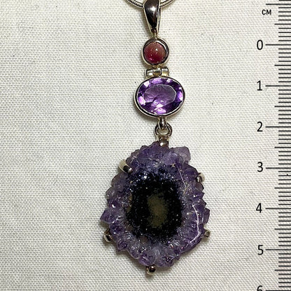Combination Amethyst Flower, Faceted Oval Amethyst & Round Tourmaline Pendant