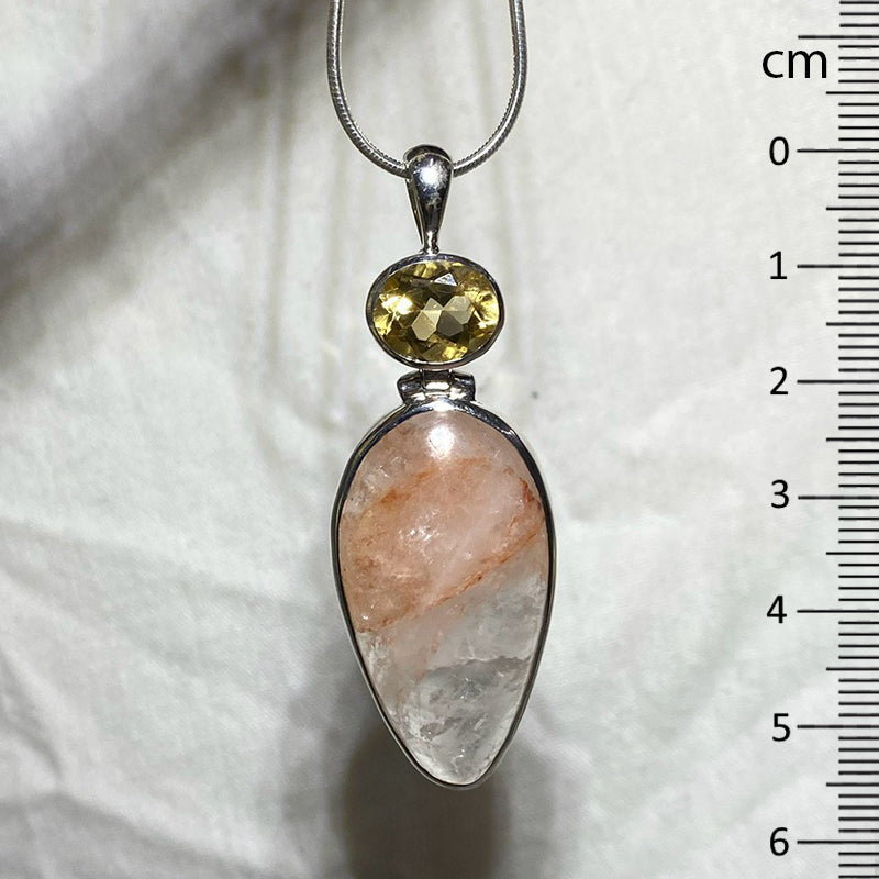 Faceted Citrine & Pear Shaped Fire Quartz Pendant