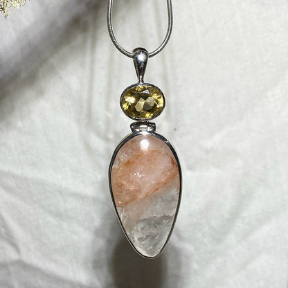 Faceted Citrine & Pear Shaped Fire Quartz Pendant