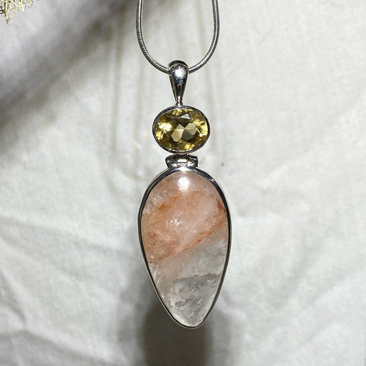 Faceted Citrine & Pear Shaped Fire Quartz Pendant