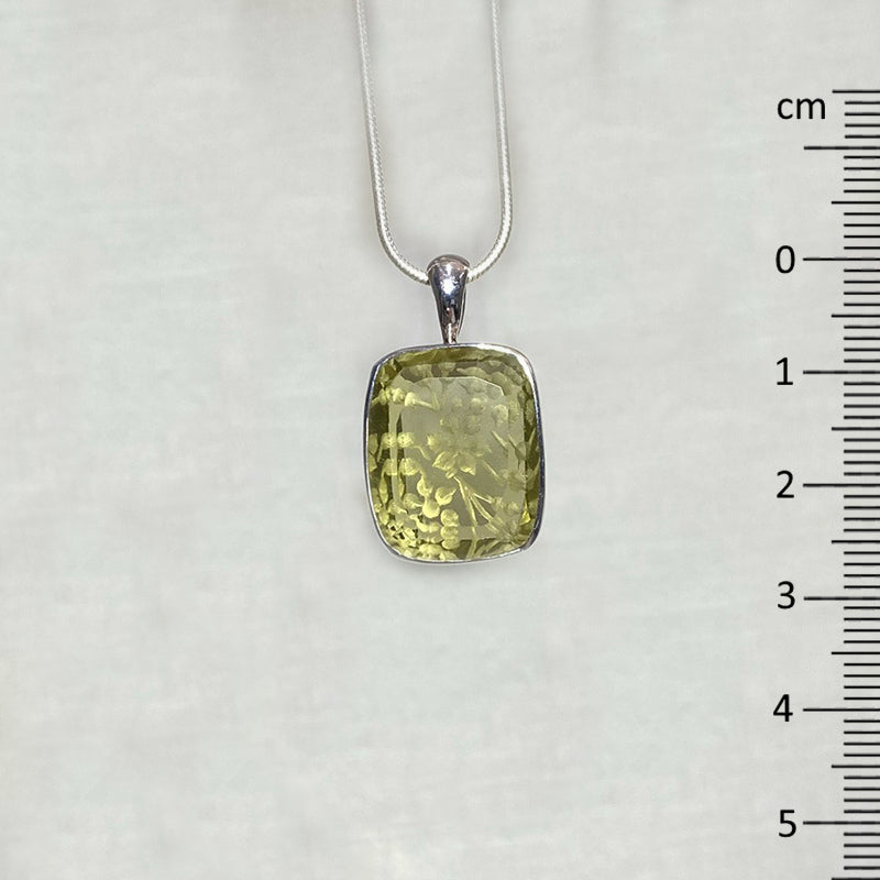 Rectangle Faceted Carved Flower Citrine Pendant
