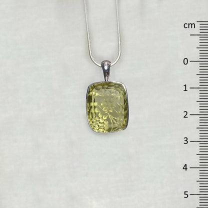 Rectangle Faceted Carved Flower Citrine Pendant