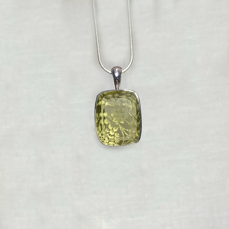 Rectangle Faceted Carved Flower Citrine Pendant