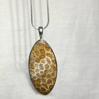 Leaf Shaped Fossil Coral Pendant