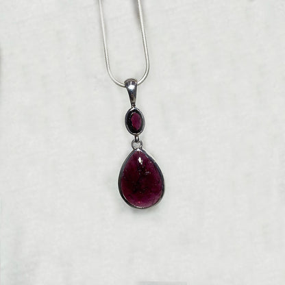 Teardrop & Faceted Oval Garnet Pendant