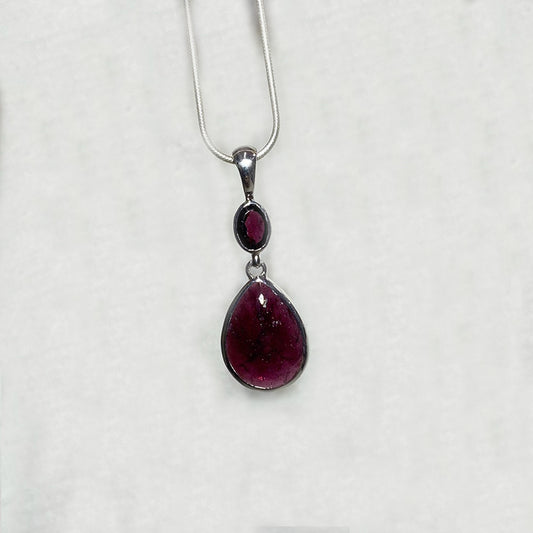 Teardrop & Faceted Oval Garnet Pendant