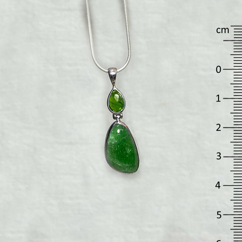 Combination Faceted Teardrop Chrome Diopside & Freeform Tsavorite Garnet Pendant