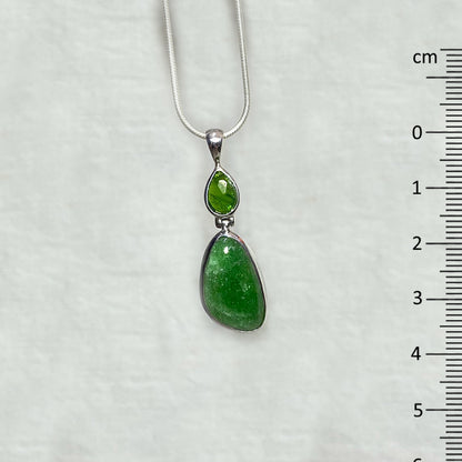 Combination Faceted Teardrop Chrome Diopside & Freeform Tsavorite Garnet Pendant