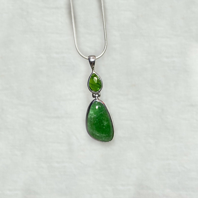 Combination Faceted Teardrop Chrome Diopside & Freeform Tsavorite Garnet Pendant