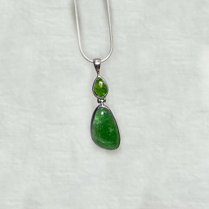 Combination Faceted Teardrop Chrome Diopside & Freeform Tsavorite Garnet Pendant