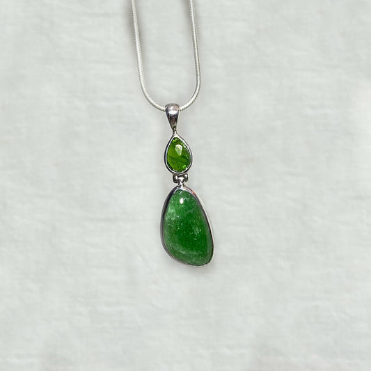 Combination Faceted Teardrop Chrome Diopside & Freeform Tsavorite Garnet Pendant