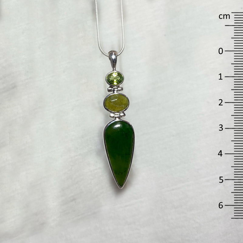 Combination Oval Faceted Peridot, Vesuvianite & Pear Shaped Canadian Jade Pendant