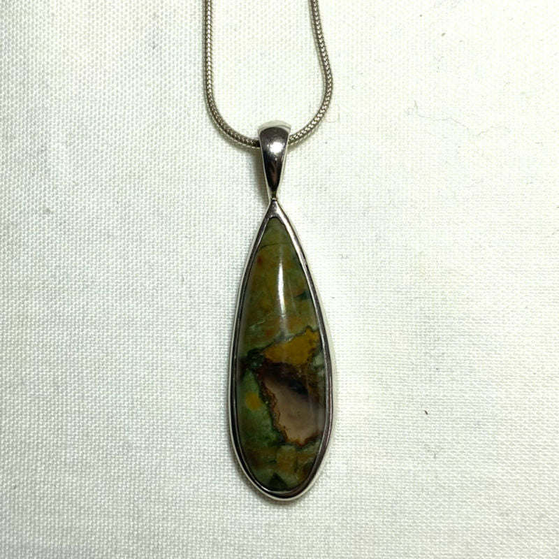 Teardrop Rainforest Rhyolite Jasper Pendant