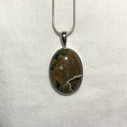 Oval Rainforest Rhyolite Jasper Pendant
