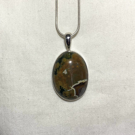 Oval Rainforest Rhyolite Jasper Pendant