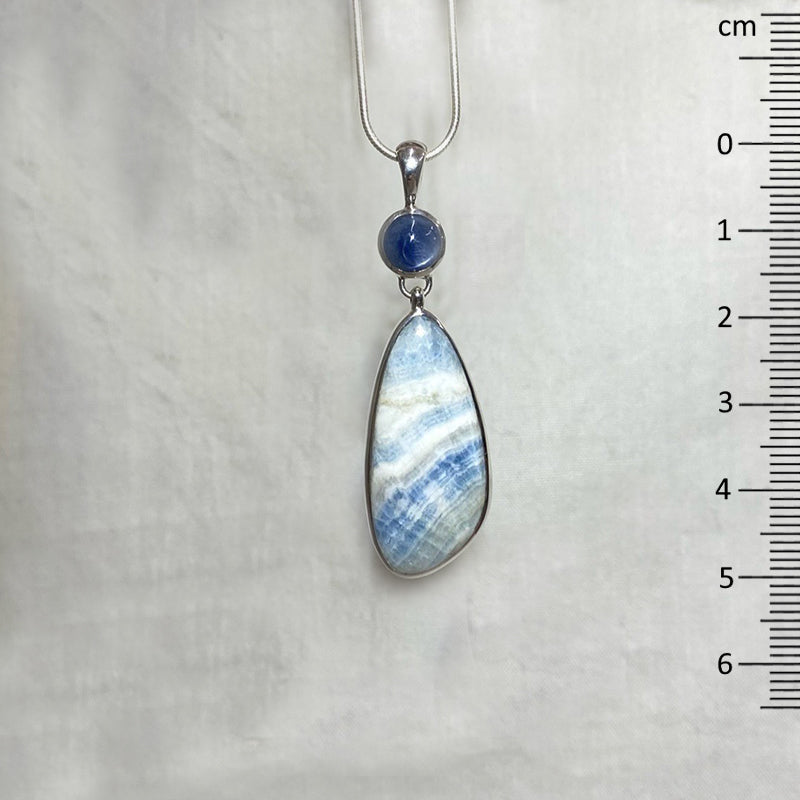 Round Blue Kyanite & Freeform Blue Scheelite Pendant