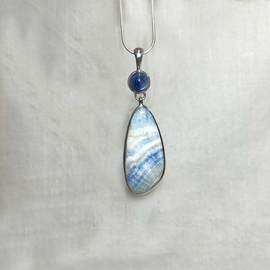 Round Blue Kyanite & Freeform Blue Scheelite Pendant