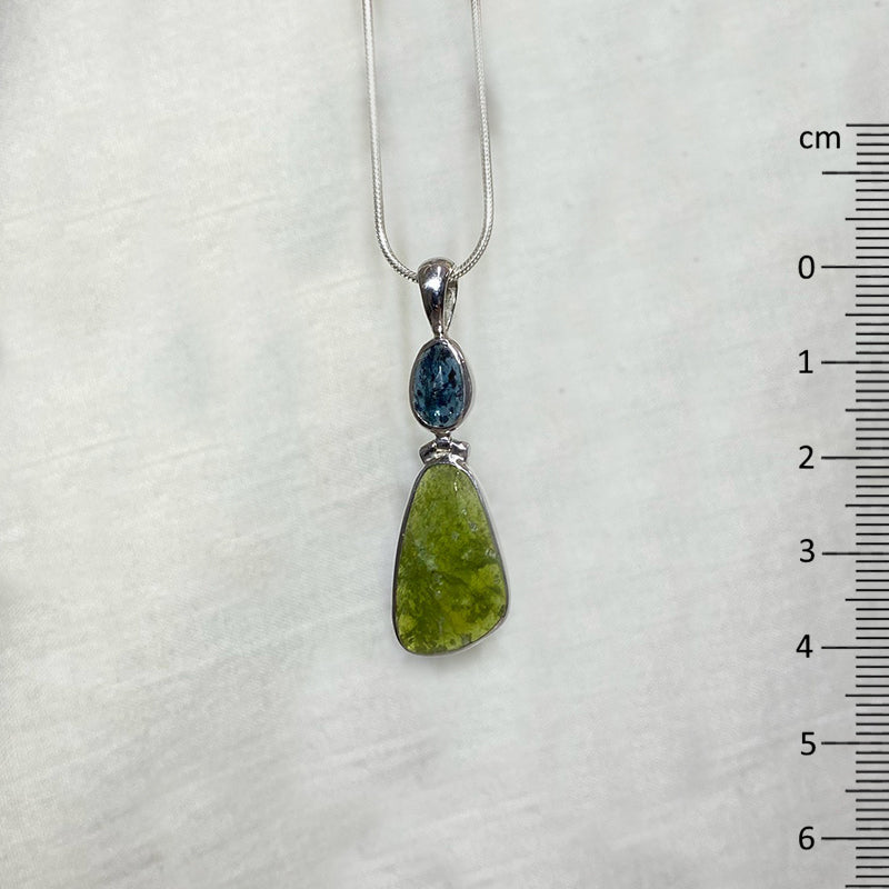 Combination Oval Faceted Ocean Kyanite & Freeform Faceted Vesuvianite Pendant